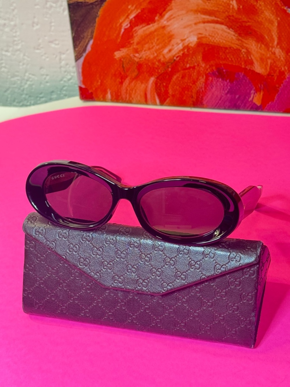 Gucci Black Oval Women's Sunglasses size 54/17 with Black GG Case - Picture 13 of 13